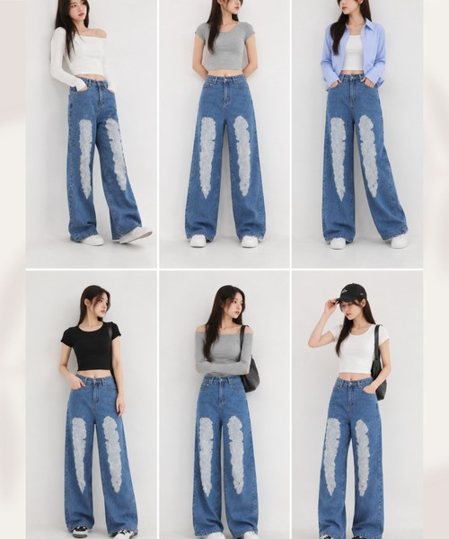 I.O.E(アイオイ)の「シースルーワイドパンツ(デニムパンツ・レディース・ブルー・L/M/S)」の5枚目の写真