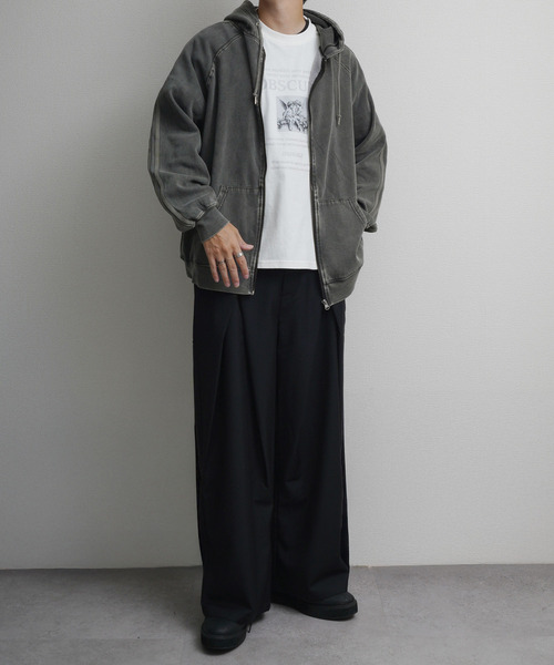 NILWAY（ニルウェイ）の「TC裏起毛スノーウォッシュ加工袖ライントラックパーカー（パーカー・メンズ・ブラック/ネイビー系・MEDIUM/LARGE）」の4枚目の写真