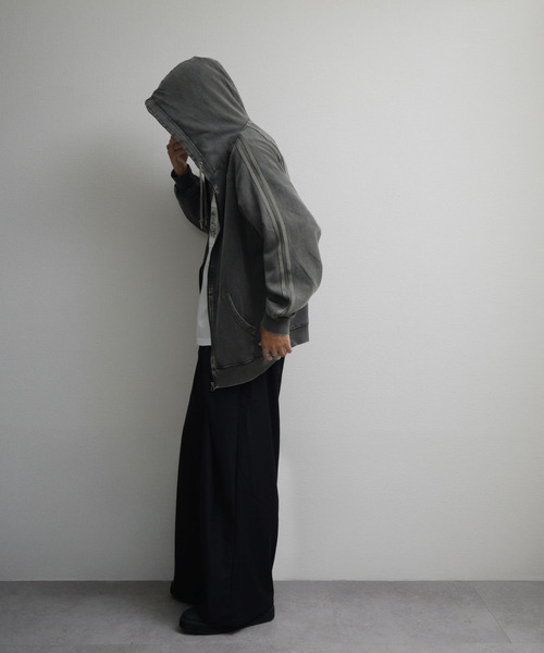 NILWAY（ニルウェイ）の「TC裏起毛スノーウォッシュ加工袖ライントラックパーカー（パーカー・メンズ・ブラック/ネイビー系・MEDIUM/LARGE）」の6枚目の写真