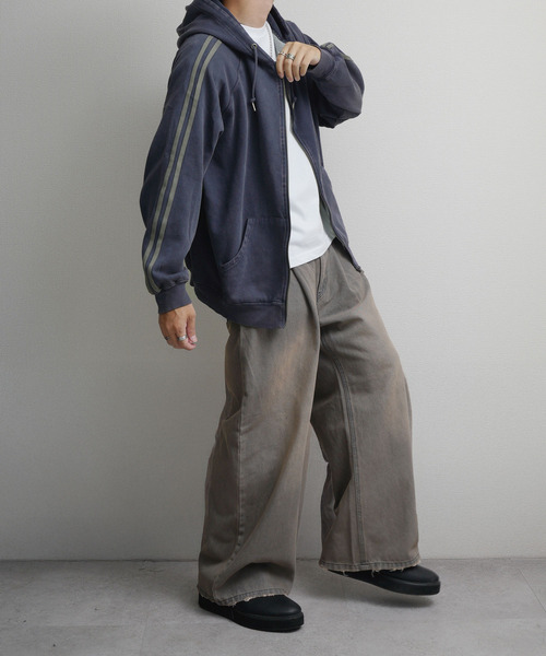 NILWAY（ニルウェイ）の「TC裏起毛スノーウォッシュ加工袖ライントラックパーカー（パーカー・メンズ・ブラック/ネイビー系・MEDIUM/LARGE）」の8枚目の写真