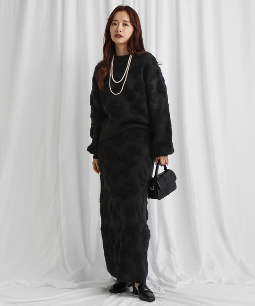 mysty woman(ミスティウーマン)の「アートフラワージャカードスカート 605430(スカート・レディース・アイボリー/ブラック/グリーン・FREE)」の7枚目の写真