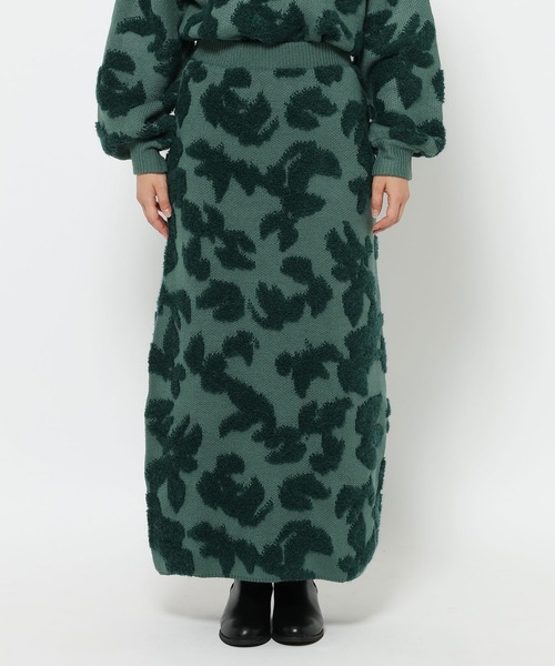 mysty woman(ミスティウーマン)の「アートフラワージャカードスカート 605430(スカート・レディース・アイボリー/ブラック/グリーン・FREE)」の8枚目の写真