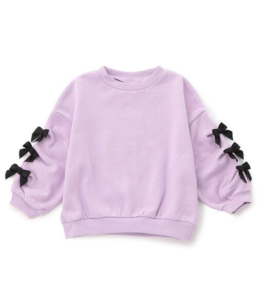 BREEZE（ブリーズ）の「【WEB限定/ジュニア対応】袖タックリボンモチーフ裏起毛トレーナー（スウェット・キッズ・アイボリー/ラベンダー/チャコール・120/100/110/90/140/130）」の3枚目の写真