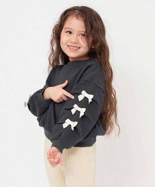 セール】【WEB限定/ジュニア対応】袖タックリボンモチーフ裏起毛