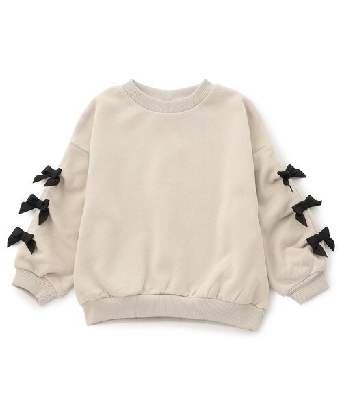 BREEZE（ブリーズ）の「【WEB限定/ジュニア対応】袖タックリボンモチーフ裏起毛トレーナー（スウェット・キッズ・アイボリー/ラベンダー/チャコール・120/100/110/90/140/130）」の2枚目の写真