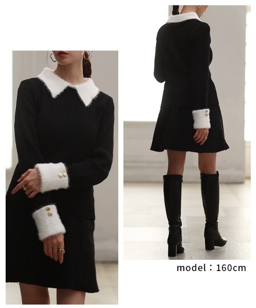 Sawa a la mode(サワアラモード)の「フェザー切替リブニットポロトップス(ポロシャツ・レディース・ブラック・FREE)」の10枚目の写真
