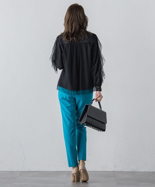 Viaggio Blu(ビアッジョブルー)の「チュールレイヤードブラウス≪洗濯機で洗える≫(シャツ/ブラウス・レディース・ブラック/ライトブルー/オフホワイト・M)」の11枚目の写真