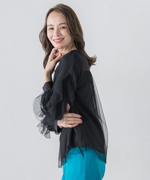 ビアッジョブルー（Viaggio blu）/チュールレイヤードブラウス≪洗濯機で洗える≫ セール】チュールレイヤードブラウス≪洗濯機で洗える≫（シャツ