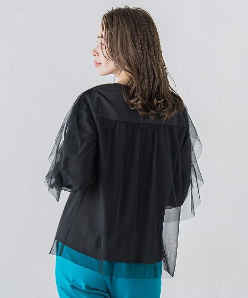 Viaggio Blu(ビアッジョブルー)の「チュールレイヤードブラウス≪洗濯機で洗える≫(シャツ/ブラウス・レディース・ブラック/ライトブルー/オフホワイト・M)」の7枚目の写真