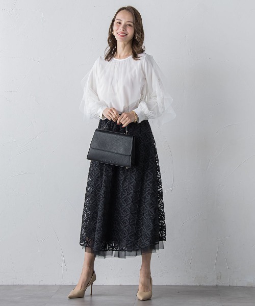 Viaggio Blu(ビアッジョブルー)の「チュールレイヤードブラウス≪洗濯機で洗える≫(シャツ/ブラウス・レディース・ブラック/ライトブルー/オフホワイト・M)」の15枚目の写真