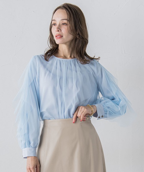 Viaggio Blu(ビアッジョブルー)の「チュールレイヤードブラウス≪洗濯機で洗える≫(シャツ/ブラウス・レディース・ブラック/ライトブルー/オフホワイト・M)」の19枚目の写真