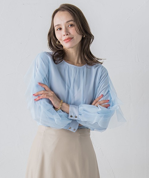 Viaggio Blu(ビアッジョブルー)の「チュールレイヤードブラウス≪洗濯機で洗える≫(シャツ/ブラウス・レディース・ブラック/ライトブルー/オフホワイト・M)」の20枚目の写真