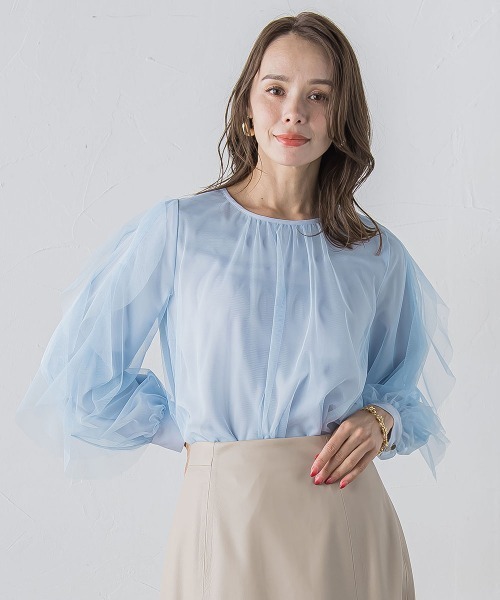 Viaggio Blu(ビアッジョブルー)の「チュールレイヤードブラウス≪洗濯機で洗える≫(シャツ/ブラウス・レディース・ブラック/ライトブルー/オフホワイト・M)」の21枚目の写真