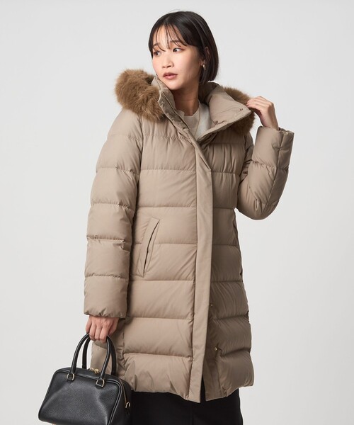グリーンレーベル　フード　ロング　ダウン　ベージュ　ファー　Aライン　現行品 green label relaxing（グリーンレーベルリラクシング）の「フード