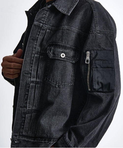 SILVER BULLET(シルバーバレット)の「『SILVER BULLET SELECT AP/シルバーバレットセレクト』フェイクインナー付きデザインGジャン【GC】(デニムジャケット・メンズ・ブラック・L/M)」の6枚目の写真