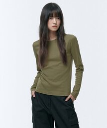 ウィメンズスリムクルーネック長袖Tシャツ[ライトモス]