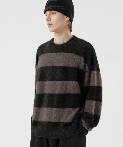 TRILLION（トリリオン）の「ヘアリーブラシストライプクルーネックニット（ASH GRAY）（ニット/セーター・レディース・その他・MEDIUM/LARGE）」の3枚目の写真