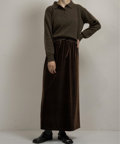 lawgy（ラウジー）の「brushed ribbon tight skirt / ブラッシュドリボンタイトスカート（スカート・レディース・ブラック/ブラウン・FREE）」の6枚目の写真