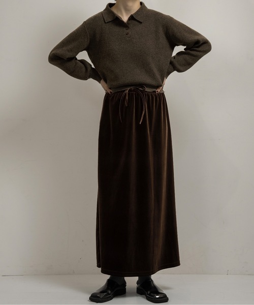 lawgy（ラウジー）の「brushed ribbon tight skirt / ブラッシュドリボンタイトスカート（スカート・レディース・ブラック/ブラウン・FREE）」の5枚目の写真