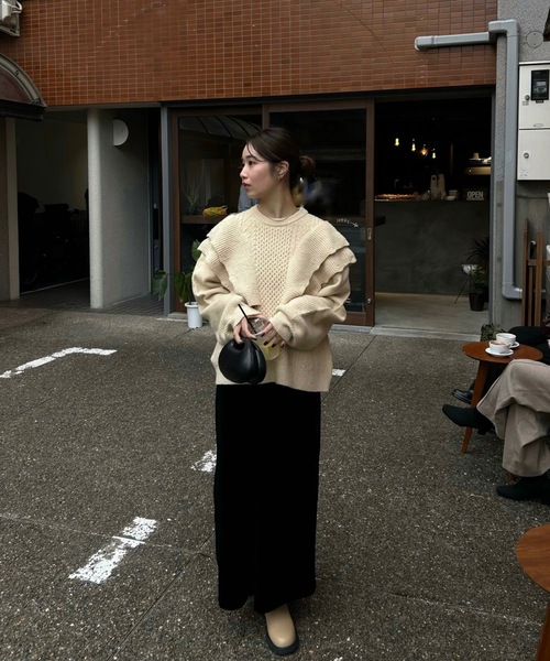 lawgy（ラウジー）の「brushed ribbon tight skirt / ブラッシュドリボンタイトスカート（スカート・レディース・ブラック/ブラウン・FREE）」の10枚目の写真