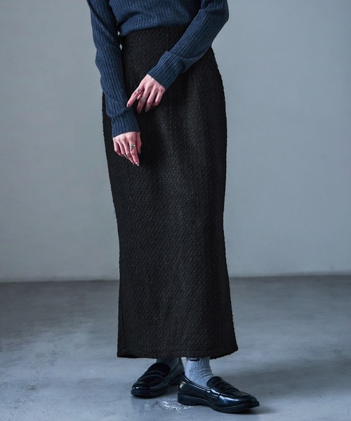 Fashion Letter(ファッションレター)の「ミックスツイード ハイウエスト ナロースカート(スカート・レディース・ブラック/グレー・M)」の2枚目の写真