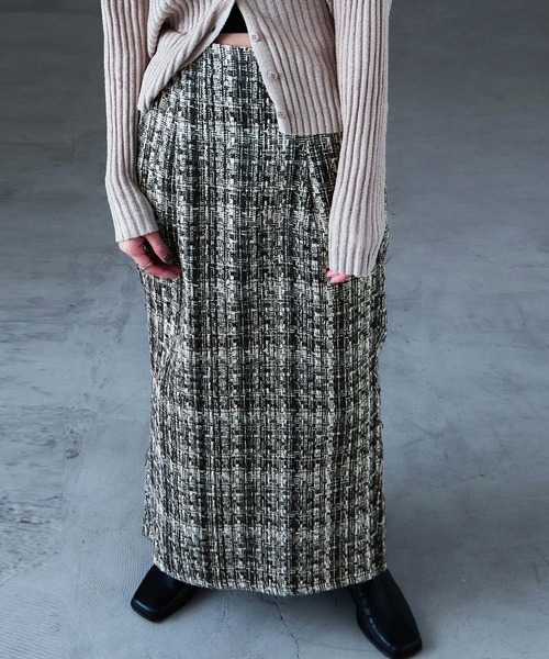 Fashion Letter(ファッションレター)の「ミックスツイード ハイウエスト ナロースカート(スカート・レディース・ブラック/グレー・M)」の14枚目の写真
