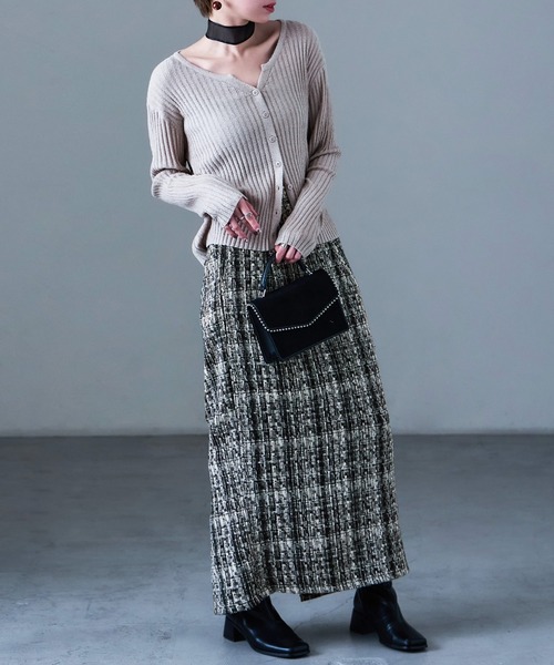 Fashion Letter(ファッションレター)の「ミックスツイード ハイウエスト ナロースカート(スカート・レディース・ブラック/グレー・M)」の18枚目の写真