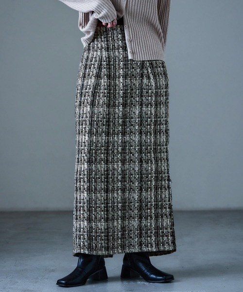 Fashion Letter(ファッションレター)の「ミックスツイード ハイウエスト ナロースカート(スカート・レディース・ブラック/グレー・M)」の19枚目の写真