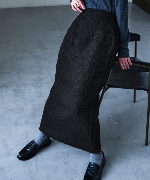 Fashion Letter(ファッションレター)の「ミックスツイード ハイウエスト ナロースカート(スカート・レディース・ブラック/グレー・M)」の4枚目の写真