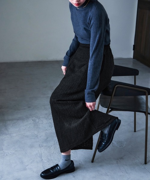 Fashion Letter(ファッションレター)の「ミックスツイード ハイウエスト ナロースカート(スカート・レディース・ブラック/グレー・M)」の5枚目の写真