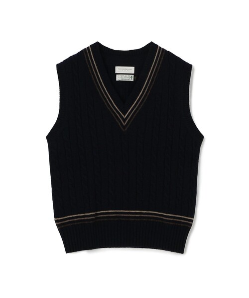 RICHMOND(リッチモンド)の「【別注】RICHMOND KNITWEAR ウールケーブル Vネックベスト(ニット/セーター・メンズ・ネイビー/イエロー/ホワイト・M/S)」の1枚目の写真