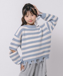 URBAN CHERRY（アーバンチェリー）の「"【軽量なのに暖かい""かるポカ""素材】ボーダーリラックスカットデザインニット"（ニット/セーター・キッズ）」