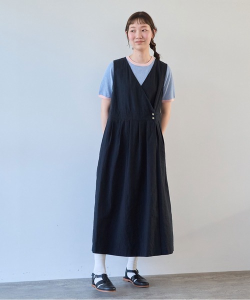 bulle de savon(ビュルデサボン)の「リネン/コットン ナチュラルトリプルワッシャー apron ワンピース(ワンピース・レディース・ホワイト/ブラック・FREE)」の22枚目の写真
