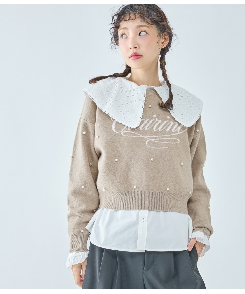 PEACH JOHN（ピーチジョン）の「パールロゴニット（ニット/セーター・レディース・ベージュ/グレー/ピンク・ONE SIZE）」の2枚目の写真