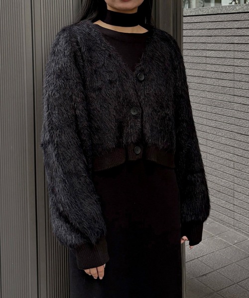 &g'aime（アンジェム）の「【&ｇ'aime 】ショートシャギーカーディガン　Short Shaggy Cardigan（カーディガン/ボレロ・レディース・ブラック/アイボリー/チャコールグレー・FREE）」の5枚目の写真