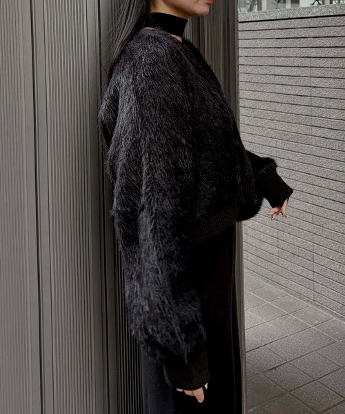 &g'aime（アンジェム）の「【&ｇ'aime 】ショートシャギーカーディガン　Short Shaggy Cardigan（カーディガン/ボレロ・レディース・ブラック/アイボリー/チャコールグレー・FREE）」の7枚目の写真