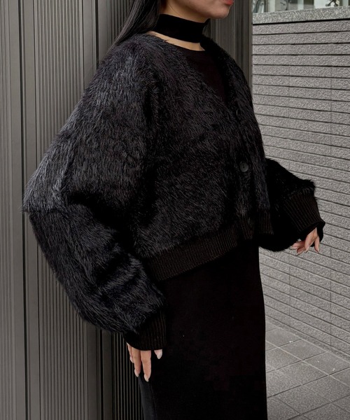 &g'aime（アンジェム）の「【&ｇ'aime 】ショートシャギーカーディガン　Short Shaggy Cardigan（カーディガン/ボレロ・レディース・ブラック/アイボリー/チャコールグレー・FREE）」の8枚目の写真