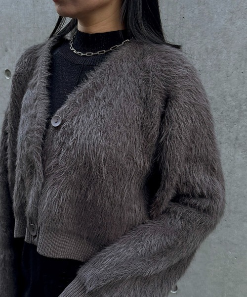 &g'aime（アンジェム）の「【&ｇ'aime 】ショートシャギーカーディガン　Short Shaggy Cardigan（カーディガン/ボレロ・レディース・ブラック/アイボリー/チャコールグレー・FREE）」の16枚目の写真