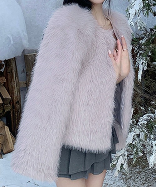 セール】フェイクファーコート（ノーカラーコート）｜Kuroba（クロバ