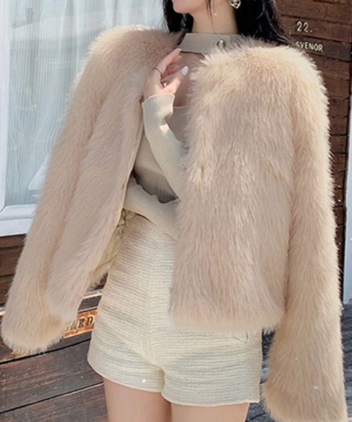 セール】フェイクファーコート（ノーカラーコート）｜Kuroba（クロバ