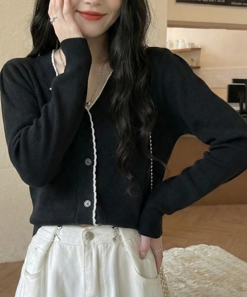 cammie(キャミー)の「パイピングデザインカーディガン(カーディガン/ボレロ・レディース・ホワイト/ブラック/グレー/ブルー・F)」の10枚目の写真