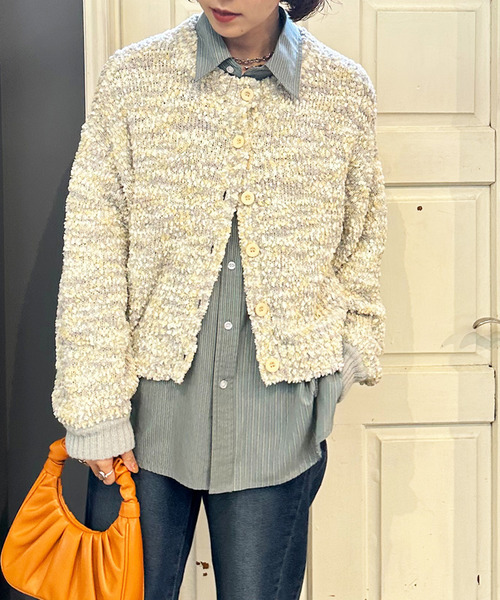 DOUBLE NAME(ダブルネーム)の「前後2WAYぽこぽこMIXヤーンニットカーデ(ニット/セーター・レディース・オフホワイト/マルチ・FREE)」の2枚目の写真