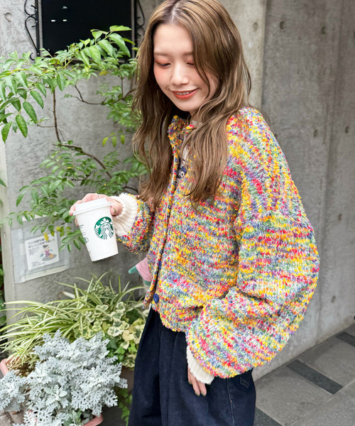 DOUBLE NAME(ダブルネーム)の「前後2WAYぽこぽこMIXヤーンニットカーデ(ニット/セーター・レディース・オフホワイト/マルチ・FREE)」の3枚目の写真