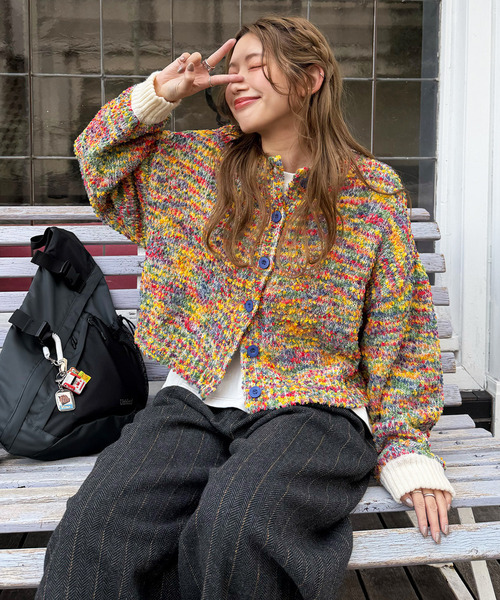 DOUBLE NAME(ダブルネーム)の「前後2WAYぽこぽこMIXヤーンニットカーデ(ニット/セーター・レディース・オフホワイト/マルチ・FREE)」の5枚目の写真