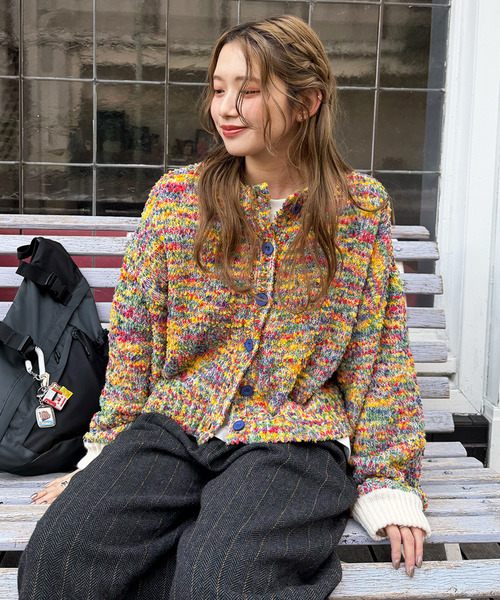 DOUBLE NAME(ダブルネーム)の「前後2WAYぽこぽこMIXヤーンニットカーデ(ニット/セーター・レディース・オフホワイト/マルチ・FREE)」の10枚目の写真