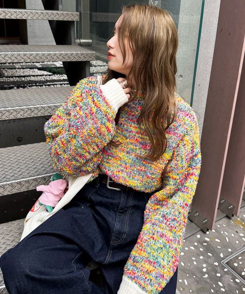 DOUBLE NAME(ダブルネーム)の「前後2WAYぽこぽこMIXヤーンニットカーデ(ニット/セーター・レディース・オフホワイト/マルチ・FREE)」の13枚目の写真