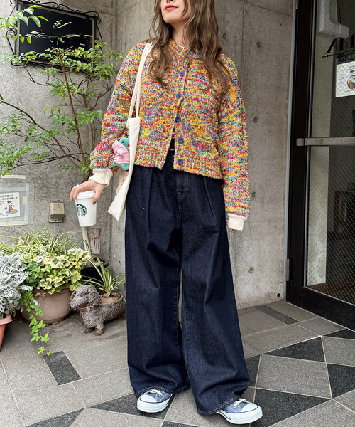 DOUBLE NAME(ダブルネーム)の「前後2WAYぽこぽこMIXヤーンニットカーデ(ニット/セーター・レディース・オフホワイト/マルチ・FREE)」の14枚目の写真