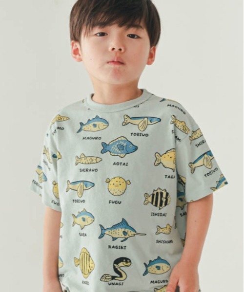 nicohrat（ニコフラート）の「nicohrat/ニコフラート いろんな魚Ｔシャツ（Tシャツ/カットソー・キッズ・サックスブルー/ラベンダー/アイボリー・140cm/130cm/120cm/110cm/100cm/90cm）」の3枚目の写真
