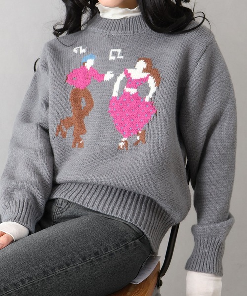 Libby&Rose（リビーアンドローズ）の「DANCEジャガードニットトップス（ニット/セーター・レディース・ネイビー/グレー/オフホワイト・FREE）」の3枚目の写真