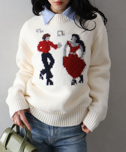 Libby&Rose（リビーアンドローズ）の「DANCEジャガードニットトップス（ニット/セーター・レディース・ネイビー/グレー/オフホワイト・FREE）」の2枚目の写真